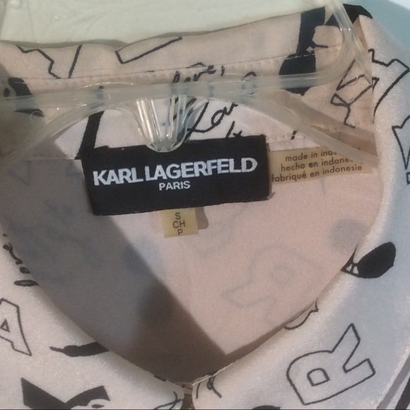 Karl Lagerfeld Light Pink Blouse Shirt Sunglasses Paris Eiffel Tower Roll Tab - Picture 3 of 7